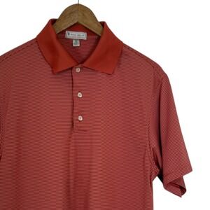 Peter Millar Summer Comfort Mens Red Striped Polo Shirt Short Sleeve Size M Golf